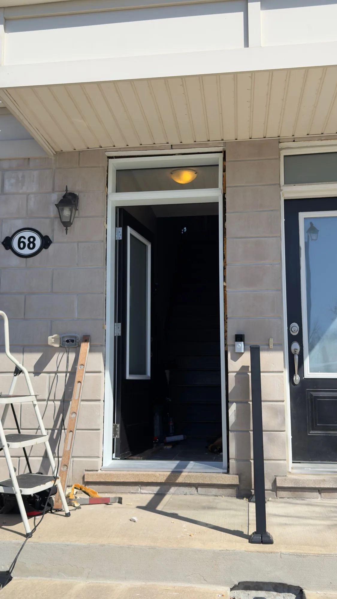 Completed door installation with sidelight at residential entry β D&D Exterior Finishing Kitchener-Waterloo
